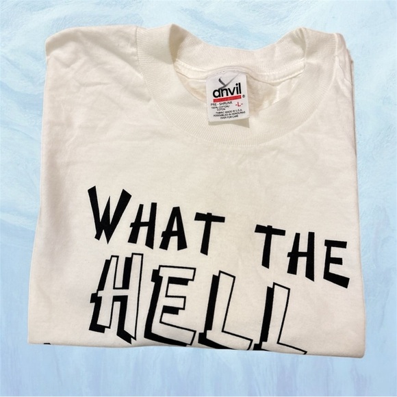 VTG Single Stitch White Graphic T-Shirt with Bold Text Men’s L - Picture 3 of 9